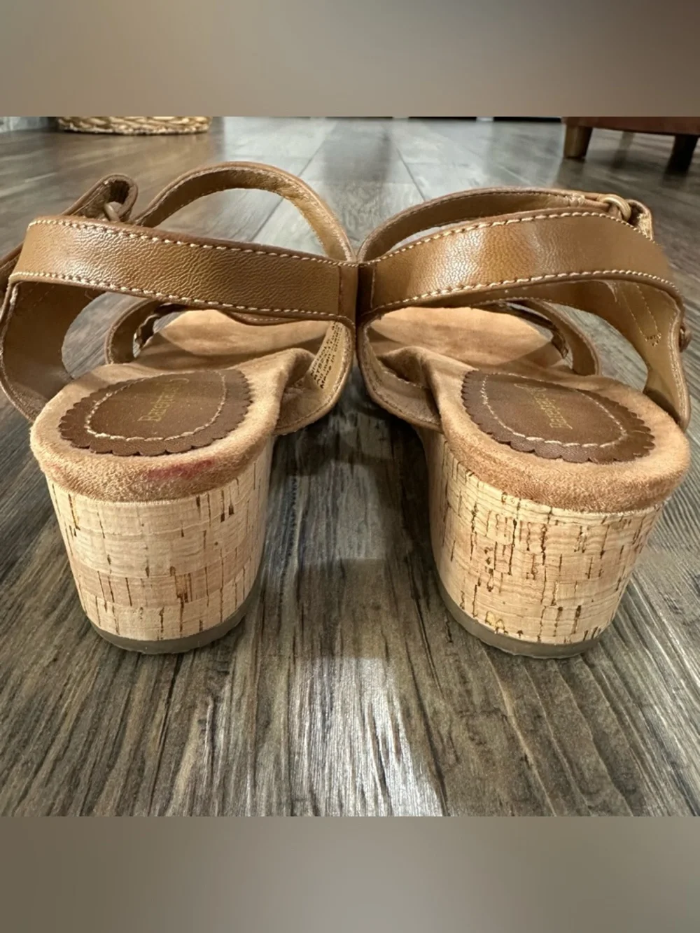 Baretraps brown cork wedge sandals women’s 8 Nichole braided strappy heels